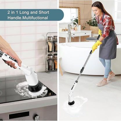 Electric Spin Scrubber for Household Cleaning - Electric Brush, Car Supplies, Bathroom Essentials, Baseboard Cleaner with Long Handle