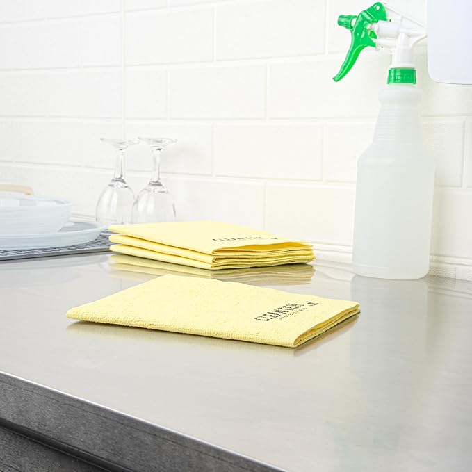 Clean Tek Professional 13 x 15 Inch Cleaning Cloths, 5 Reusable Cloth Towels - Machine Washable, Absorbent, Yellow PVA Microfiber Cleaning Rags, Fast Drying, For Windows Or Cars - Restaurantware