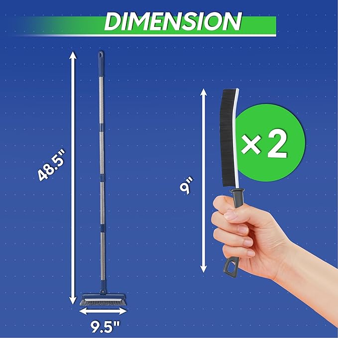 BOOMJOY Grout Brush with Long Handle, Grout Cleaner Brush for Tile Floors, Stiff Bristles for Crevice, Tile Line, Shower, Kitchen, Bathroom