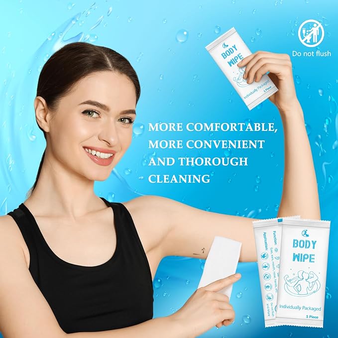 Timgle 200 Pcs Body Wipes Individually Wrapped Bath for Adults Face Hand Deodorant Body Wipes Pearl Pattern Wet Shower with Aloe Bathing Disposable Cleansing for Travel Gym Travel