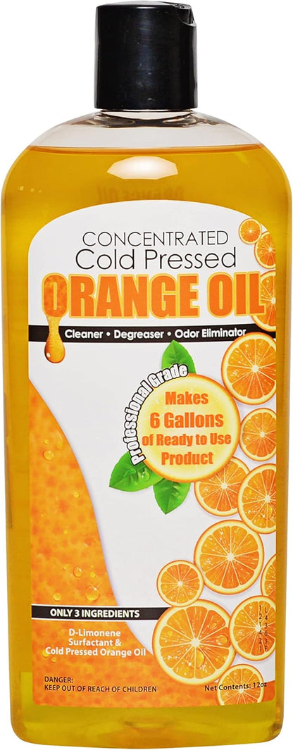 Cold Pressed Natural Orange Oil Concentrate |12-ounce Professional Grade All-Purpose Citrus Cleaner, Degreaser & Pet Odor Eliminator | Dilutes to 6 Gallons of Finished Product | Home and Outdoor Use