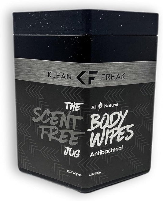 Body Wipes - for Face and Body, No Water, Wipe Away Sweat and Odor, Large Textured, Travel, Gym, Camping and More, 120 Cnt Jug (Scent-Free Jug)