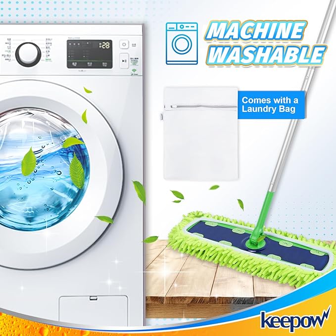 KEEPOW Reusable XL Mop Pads Compatible with Swiffer XL Sweeper, X-Large Dry Sweeping Cloths & Wet Mopping Cloths, Washable Microfiber XL Wet Pads Refills for Surface/Hardwood Floor Cleaning, 2 Pack