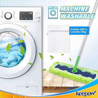 KEEPOW Reusable XL Mop Pads Compatible with Swiffer XL Sweeper, X-Large Dry Sweeping Cloths & Wet Mopping Cloths, Washable Microfiber XL Wet Pads Refills for Surface/Hardwood Floor Cleaning, 2 Pack
