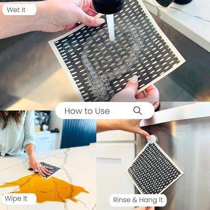 Harps&Seb Swedish Dishcloths - 6 Pack, Reusable Kitchen Dish Towels with Clips, Super Absorbent, Non-Scratch, Biodegradable