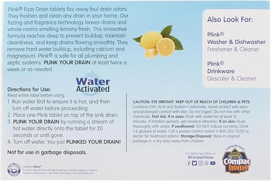 COMPAC HOME Plink Fizzy Drain Cleaner and Deodorizer, Air Fresheners for Kitchen Sink, Home Accessory Cleaning Products for Kitchen, Drain Cleaner, Lemon, 6 Count (Pack of 8), 48 Tablets