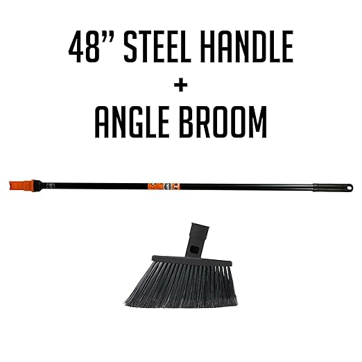 SWOPT Multi-Surface Angle Broom + 48" Steel Handle, Standard Combo — Cleaning Head with Long Handle Interchangeable with All SWOPT Cleaning Products — Indoor and Outdoor Angle Broom Set