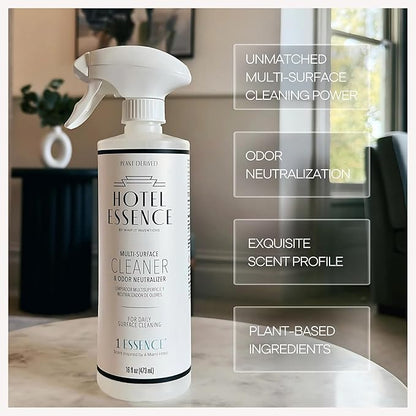 Hotel Essence Cleaner: Plant-Based Multi-Surface Cleaner & Odor Neutralizer, 16 oz, Leather, Cardamom, Lemon, Sandalwood, Cedarwood, Cinnamon, Vetiver, Amber, Musk, Iris, 16 Fl Oz (2)