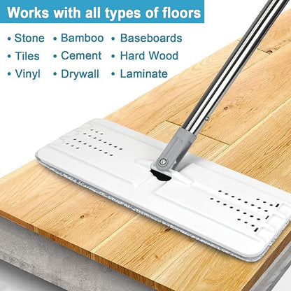 Mop and Bucket with Wringer Set, Hands Free Flat Floor Mop and Bucket, 8 Washable Microfiber Pads Included, Wet and Dry Use, Home Floor Cleaning System for All Floor Types and Windows
