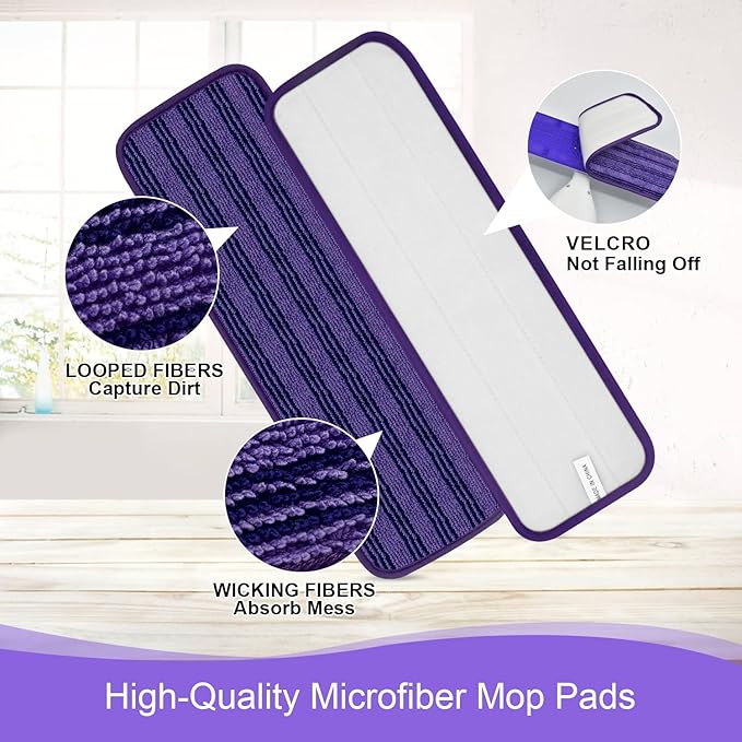 4 Pack Reusable Mop Pads Compatible with Swiffer PowerMop, Mop Refill Pads Replacement for Swiffer Power Mop Upgraded Cationic Spray Mop Pads for Wood & Multi-Surface Floor Cleaning, Machine Washable