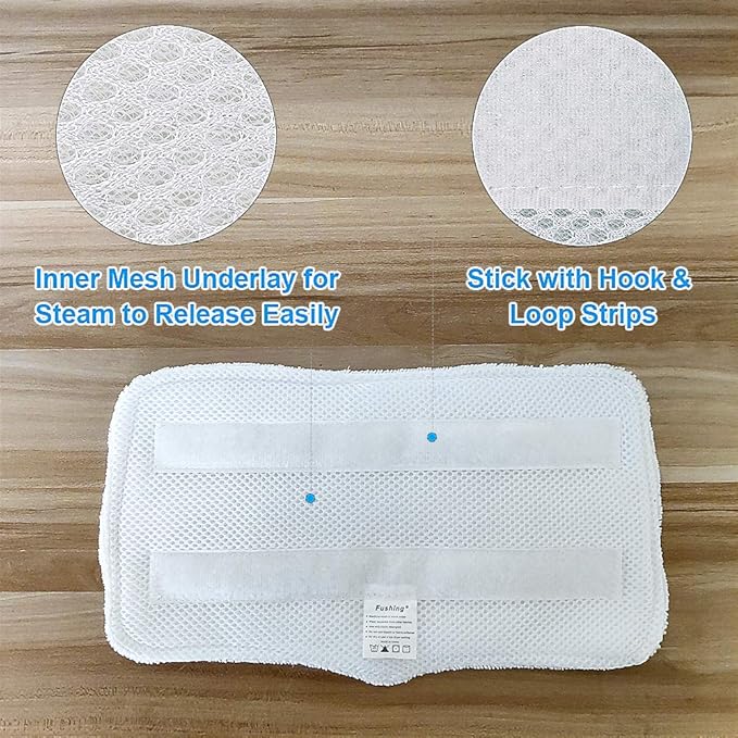 Fushing 7Pcs Steam Mop Pads, Washable Microfiber Cleaning Steamer Replacement Pads for Shark Steam & Spray Mop S3101 S3251 SK460 SK410 S3101n2 S3250 SK435CO SK140 SK141,White
