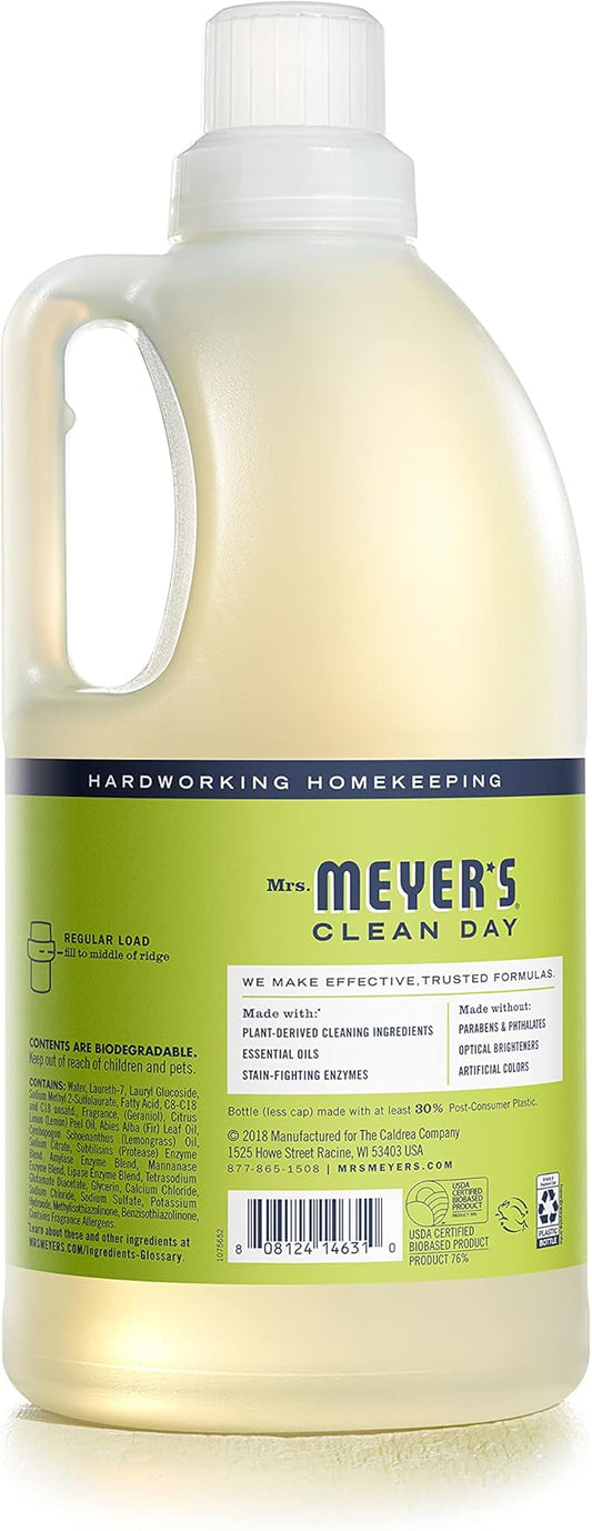 MRS. MEYER'S CLEAN DAY Liquid Laundry Detergent, Biodegradable Formula Infused with Essential Oils, Lemon Verbena, 64 oz (64 Loads)
