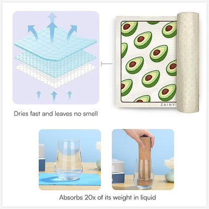 ZAINY 10 Swedish Dishcloths for Kitchen, Gifts for Mom and Mothers, Swedish Dish Cloths Reusable Paper Towels Washable, Cellulose Sponge Cloth & Cleaning Towel for Washing Dishes, Washcloths - Fruits