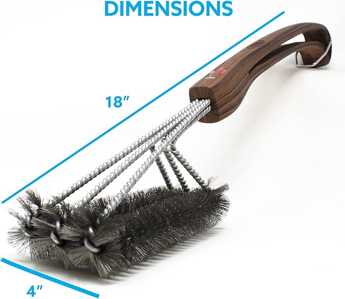 Kona 360 Clean Grill Brush - 18 inch Best BBQ Grill Brush - Wood Grain Designer Handle - Stainless Steel 3-in-1 Grill Cleaner Provides Effortless Cleaning