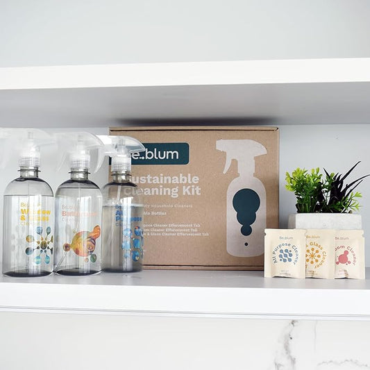 Refillable Cleaning Kit – 3 Reusable Spray Bottles + 3 Non Toxic Cleaning Tablets | All Purpose, Bathroom, Glass Cleaner | Plant-Based, Fragrance-Free, Eco-Friendly Solution