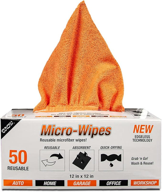 Eurow Reusable Microfiber Cleaning and Drying Wipes with Dispenser Box, 200GSM, 12 by 12 Inches, Pack of 50 - Orange