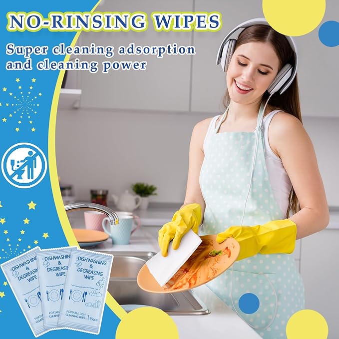 Tondiamo 150 Pcs Individually Wrapped Dish Cleaning Wipes Disposable Portable Travel Dish Soap Wipes with Lemon Scent for Kitchen Outdoor Camping Traveling Quick Clean