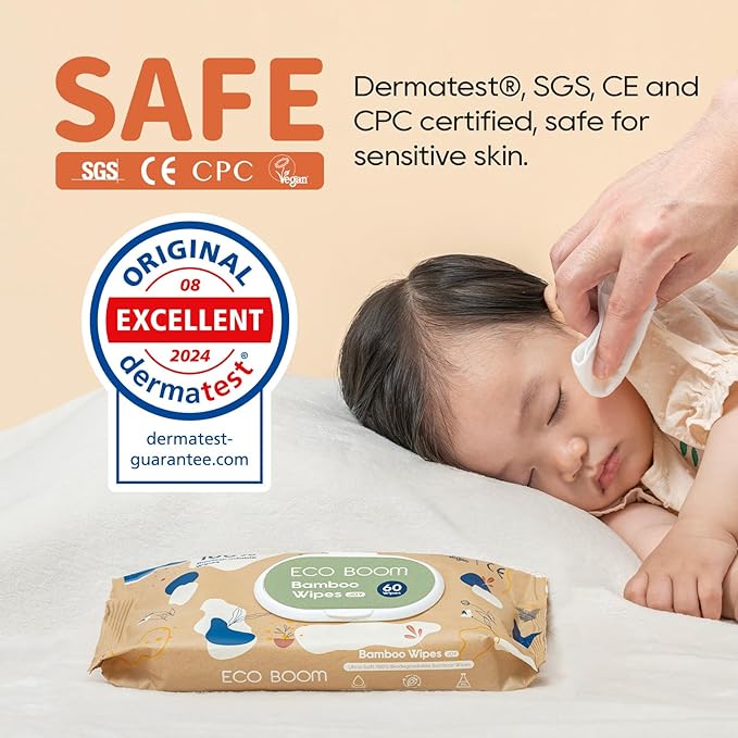 ECO BOOM bamboo Baby Wipes | natural | 100% Plant-Based | Unscented & Hypoallergenic for Sensitive Skin | 99% Water | 16 Pack, 960 Count Bulk Buy
