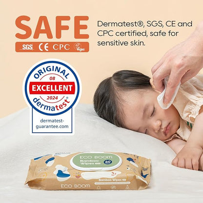 ECO BOOM bamboo Baby Wipes | natural | 100% Plant-Based | Unscented & Hypoallergenic for Sensitive Skin | 99% Water | 16 Pack, 960 Count Bulk Buy