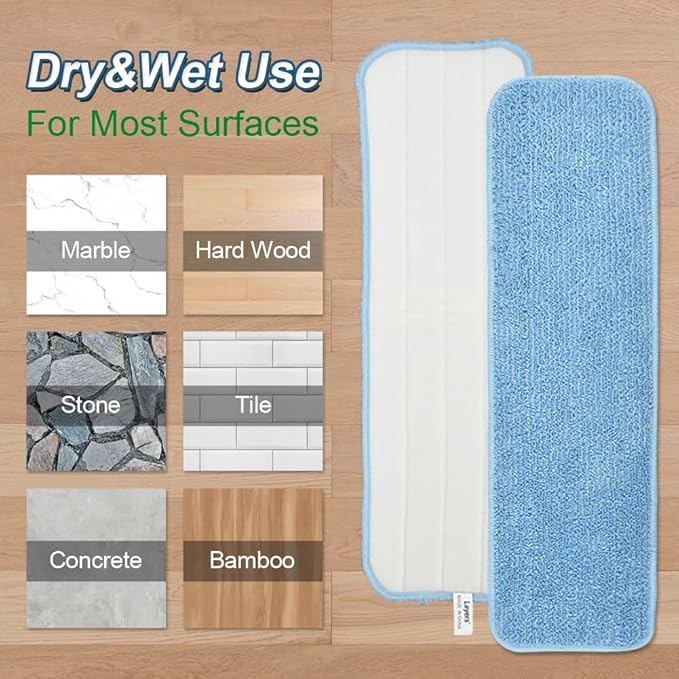 Layers 6 Pack 18inch Microfiber Replacement Mop Pads- Reusable Mop Refills fit for Most 16"-18" Spray Velcro Mop, Washable Mop Pads for Floor Cleaning