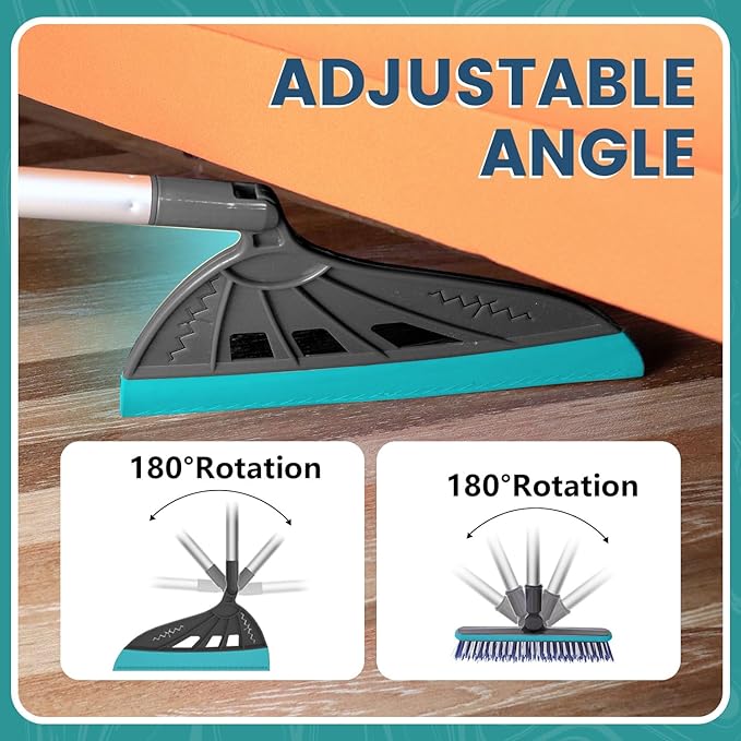 Magic Air Broom Household Silicone Broom for Floor Cleaning, Multifunctional Floor Squeegee with 60’’ Aluminum Adjustable Handle, Pet Hair for Glass, Fine Dust, Hair, Liquids (Gray)