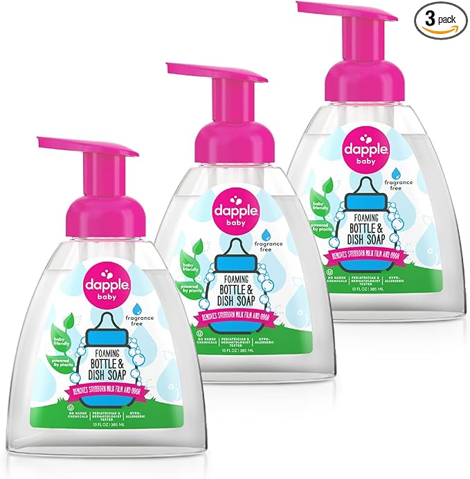 Dapple Foaming Dish Soap, Plant Based, Hypoallergenic for Sensitive Skin, Fragrance Free 13 Fl Oz (Pack of 3)