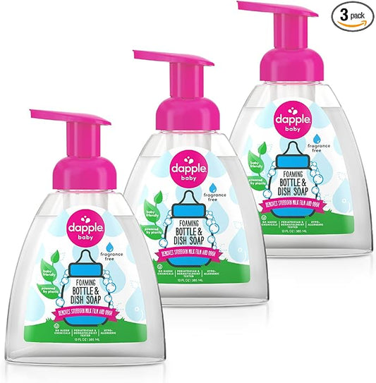 Dapple Foaming Dish Soap, Plant Based, Hypoallergenic for Sensitive Skin, Fragrance Free 13 Fl Oz (Pack of 3)