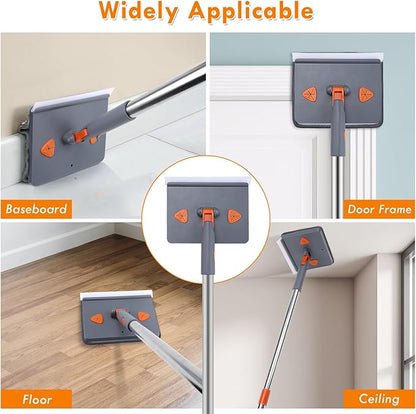 Baseboard Cleaner Tool with Handle, 80" Long Handle Mop with 6 Reusable Cleaning Pads, Duster Cleaning Tools for Baseboards/Ceiling/Floor, Microfiber Ceiling Wall Window Cleaner