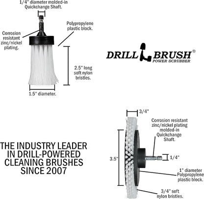 3 Pack Drill Brush Power Scrubber Cleaning Brush - Soft White Drill Brush Set - Car Detailing Kit - Cleaning Drill Brush Set for crevices and Hard to get to Areas - Power Scrubbing Brush for Drill