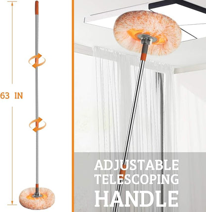 Dust Mop, Wall Cleaner Mop, with Hight Adjustable Handle and 1 Washable Mops Pad, Wet & Dry Floor Cleaning Mop for Hardwood, Tiles, Laminate, Vinyl (Orange mop with 3 pads)
