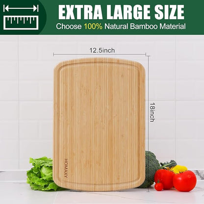 Homaxy 12 Pack Kitchen Dish Cloths, Reusable Fast Drying Microfiber Cleaning Cloth, Coral Velvet Wave Design Lint Free, and Extra Large Bamboo Cutting Board for Kitchen, 18x12.5 Wood XL Cutting Board
