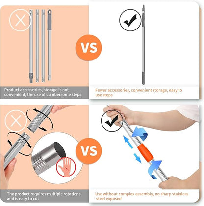 Dust Mop, Wall Cleaner Mop, with Height Adjustable Handle and 1 Washable Mops Pad, Wet & Dry Floor Cleaning Mop for Hardwood, Tiles, Laminate - Dust Broom (Orange)