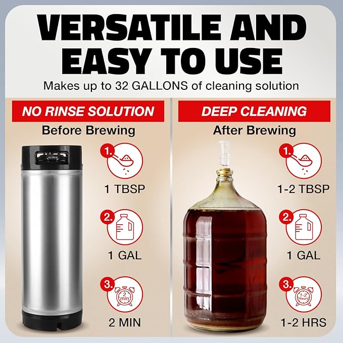 [1lb] Single Step No Rinse Brewing Cleanser - Made in USA, Powerful Powdered Brewery Wash For Cleaning & Prepping Homebrew Supplies - The Perfect Keg & Carboy Cleaner, Wine Bottle Cleaner, & More!
