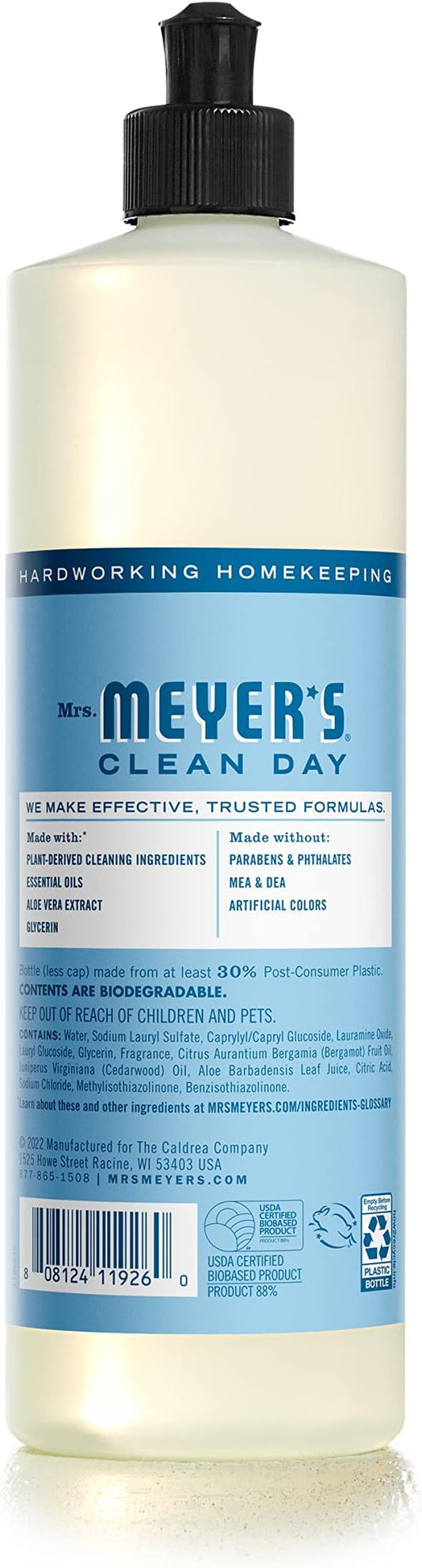 MRS. MEYER'S CLEAN DAY Liquid Dish Soap, Biodegradable Formula, Rain Water, 16 fl. oz - Pack of 3