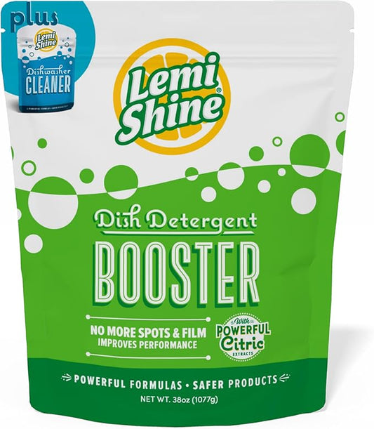 Lemi Shine Dish Detergent Booster, Hard Water Stain Remover, Multi-Use Citric Acid Cleaner 38 oz, Pack of 1