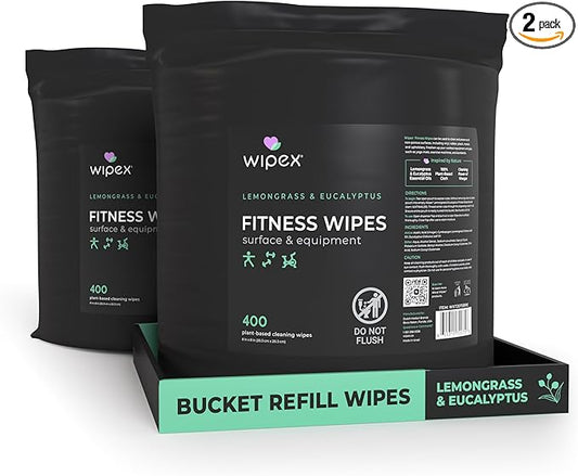 Wipex Gym Wipes Bucket Refill Roll - Plant-based Fitness Equipment Wipes, Lemongrass, Eucalyptus & Vinegar Wipes to Clean Surfaces, Yoga Mat & Gym Cleaner and Peloton Bikes, 400 Count (Pack of 2)