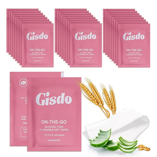 100 Pcs Fragrance Free, Plant Based Wet Wipes, Aloe Vera, Individually Wrapped, Flushable, for Butt, Hands, Sweat, Public Toilets, Outdoor Activities