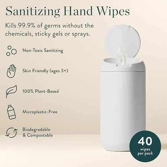 Biodegradable Hand Sanitizing Mini Wipes 8-Pack Refill Kit - Kid-Safe | Plant-Based Hand Wipes for Home & Travel | Natural, Non-Toxic Wet Wipe with Aloe for Soft Skin | Eucalyptus Chill