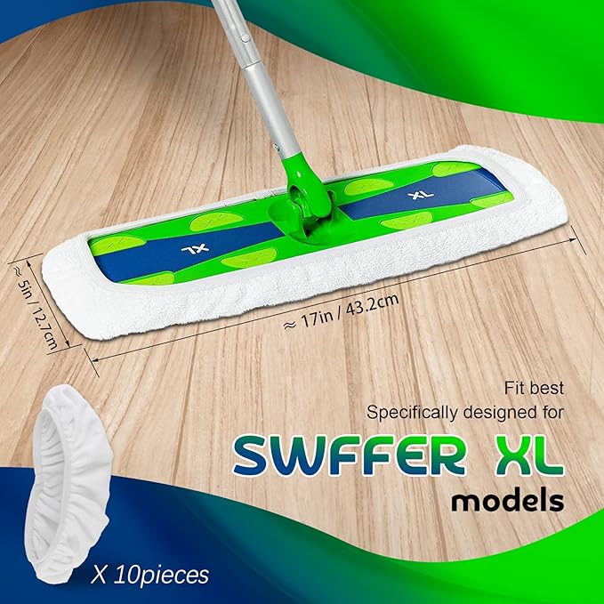 XL Wet Pads Refills for Swiffer XL Sweeper: Cotton Extra Large Reusable & Washable Microfiber Dry Sweeping Cloths Mop Pad Wet Mopping Cloth for Hardwood Floor Cleaning - 10 Pack
