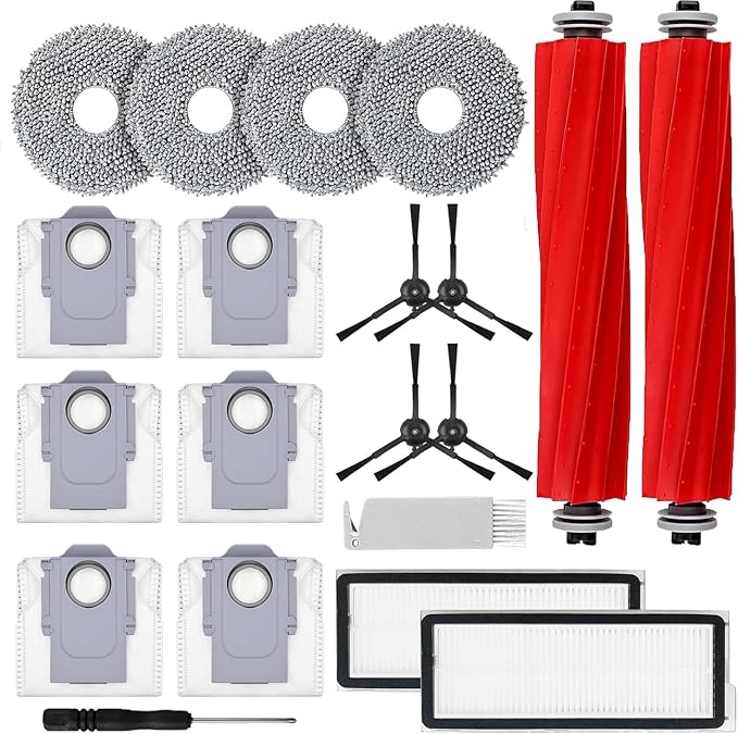 20Pcs Accessories Replacement Parts for Q Revo S, Qevo Pro, Qrevo MaxV [Not for Q Revo] Robot Vacuum, 2 Main Brush, 4 Mop Pads, 6 Dust Bag, 2 HEPA Filter, 4 Side Brushes, 1 Cleaning Tool