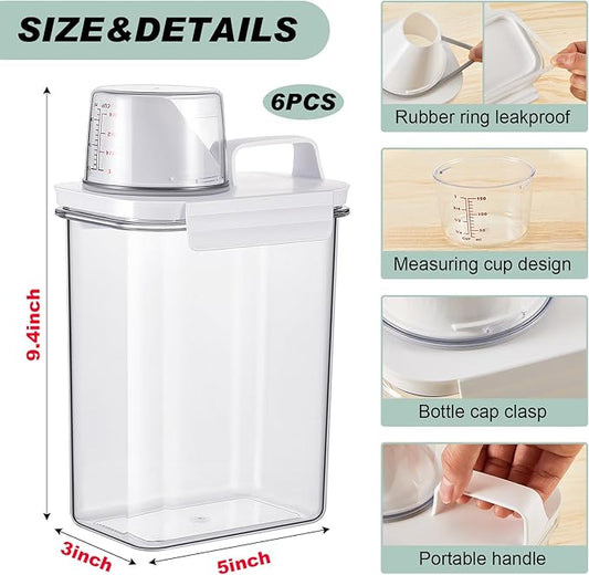 Tatuo 6 Pack 61 oz Laundry Detergent Dispenser Liquid Laundry Soap Dispenser Plastic Laundry Detergent Container with Lids for Laundry Room Organization Storage Laundry Powder Fabric Softener
