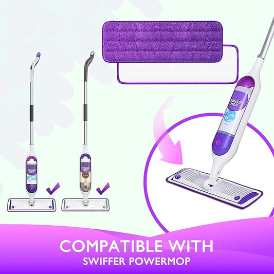 Reusable Power Mop Refill Pads for Swiffer Power Mop Starter Kit - Swifter Powermop Pads Refills - Multi-Surface & Wood Mopping Pad Refill for Floor Cleaning - Washable Microfiber Pad, 2 Pack