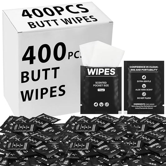 400 Pcs Butt Wet Wipes for Women Individually Wrapped Wipes for Women Man Travel Hand Face Body Cleaning Adults Bathroom Toilet Daily Use(Black)