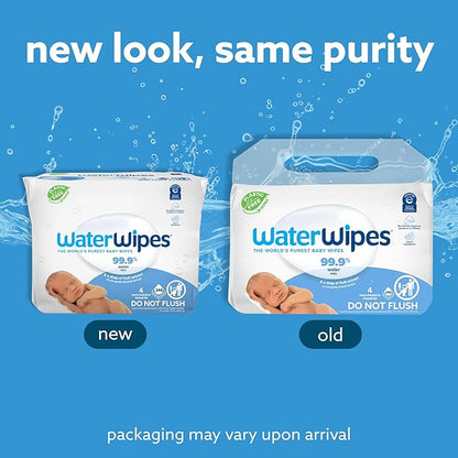 WaterWipes Original Baby Wipes, 99.9% Water-Based Wipes, Unscented & Hypoallergenic for Sensitive Skin, 240 Count (4 Packs), Packaging May Vary