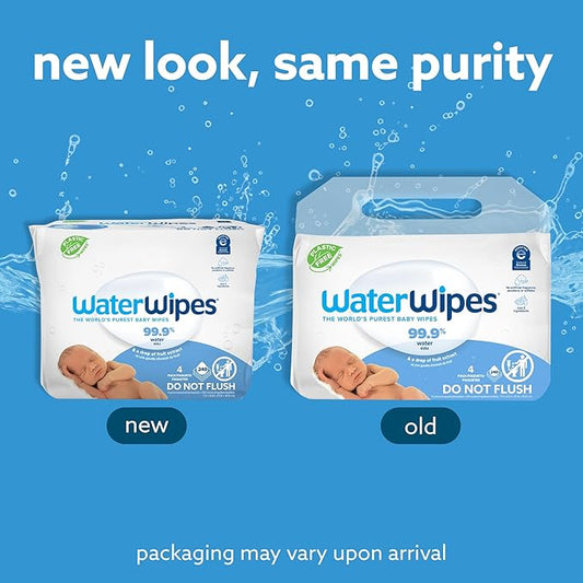 WaterWipes Original Baby Wipes, 99.9% Water-Based Wipes, Unscented & Hypoallergenic for Sensitive Skin, 240 Count (4 Packs), Packaging May Vary