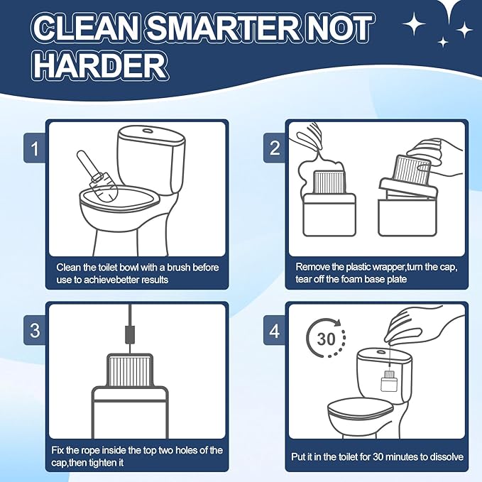 Toilet Bowl Cleaner, Automatic Long-Lasting Blue Toilet Cleaner Bottle, Septic Safe Toilet Bowl Tablets in Bottles, Powerfully Cleans and Prevent Stain Build Up, 6 Pack, 2300 Flushes Each