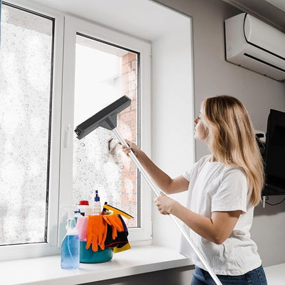 Silicone Pet Hair Broom, Carpet Cleaner, Salon Broom, with Built-in Window Washer Squeegee and 55" Metal Handle