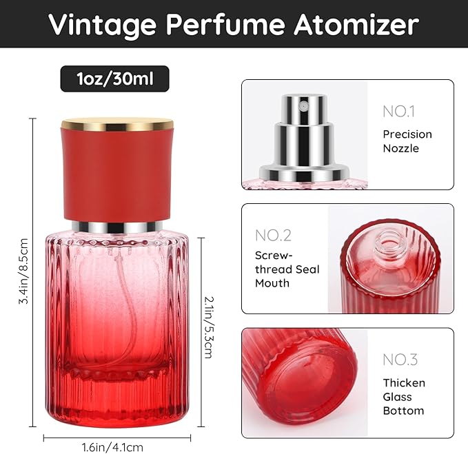 Segbeauty 1 Oz Perfume Spray Bottle, 30ml Vintage Refillable Perfume Bottle Glass Bottle for Women,2 Pcs Large Cosmetic Perfume Travel Atomizer Portabe Clear Glass Essential Oil Container for Travel