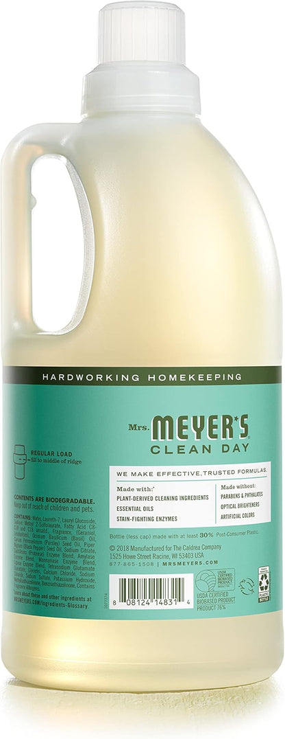MRS. MEYER'S CLEAN DAY Liquid Laundry Detergent, Biodegradable Formula Infused with Essential Oils, Basil, 64 oz (64 Loads)