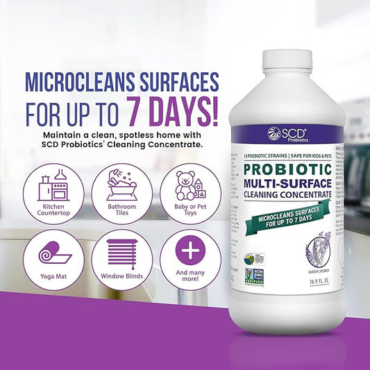 Probiotic Multi-Surface Cleaning Concentrate w/Lavender Essential Oil, Microcleans Surfaces for Up to 7 Days, Plant-Based and Multi-Surface 17 Fl Oz (3 Pack)